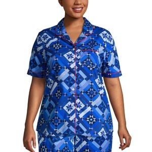 Lands End Blue Quilt Print 2 Piece Pajama Set